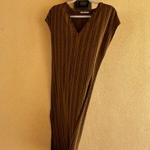 Zara Striped Brown V-Neck Dress